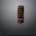 Traditional Wooden Tiki Mask With Intricate Carved Patterns And Red Glowing Eyes