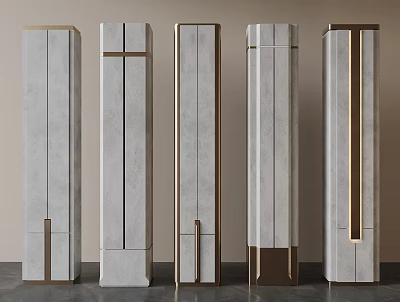 Modern Decorative Pillars With Various Designs Gray Finish And Gold Accents For Interior Design 3d model