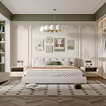 Modern Bedroom Interior Design With Plaster Molding Chandelier Wall Art And Area Rug