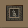 Dark Wooden Picture Frame With Geometric Pattern And Classical Sculpture Art