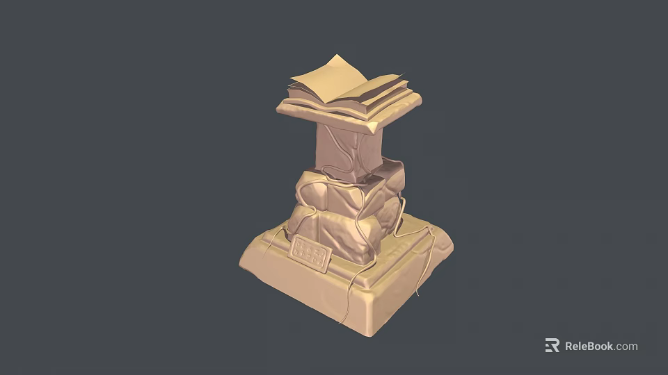 Artistic Stacked Books Sculpture Carving With Pedestal And Intricate Base Design 3d model 