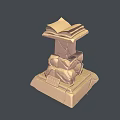 Artistic Stacked Books Sculpture Carving With Pedestal And Intricate Base Design