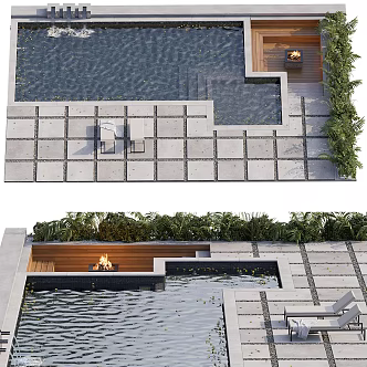Modern Villa Pool Greenery 3d model