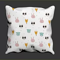 Cute Cartoon Patterned White Cushion With Rabbit Panda Duck And Yellow Umbrella Designs