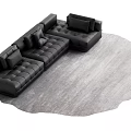 Modern Black Leather Sectional Sofa With Cushions On Gray Rug 3d model