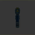 Sci Fi Futuristic Gun With Blue Luminous Accents Circular Emblem And Sleek Dark Design