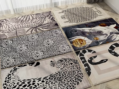 Stylish Square Rugs with Animal Prints Geometric Patterns and Plant Designs for Home Decor 3d model