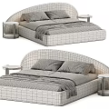 Elegant Upholstered Double Bed With Curved Headboard Striped Blanket Pillows Side Tables And Color Options