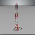Red And White Communication Tower Metal Structure With Top Mounted Electronic Equipment And Antenna