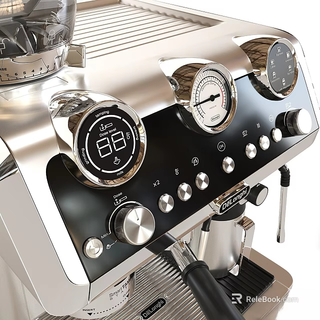 Stainless Steel Espresso Machine With Digital Display Gauges And Knobs For Modern Kitchen 3d model 