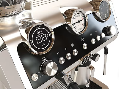 Stainless Steel Espresso Machine With Digital Display Gauges And Knobs For Modern Kitchen 3d model