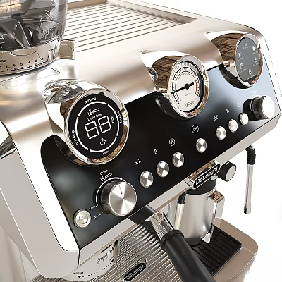 Stainless Steel Espresso Machine With Digital Display Gauges And Knobs For Modern Kitchen 3d model