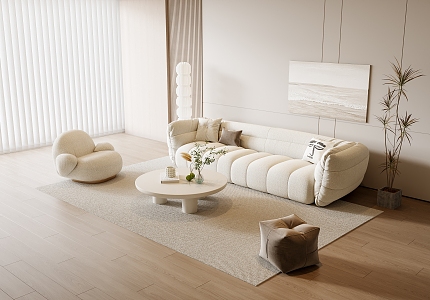 Modern Sofa Coffee Table Combination Single Person Sofa Stool Floor Lamp Hanging Picture 3d model