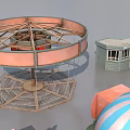 Colorful Amusement Equipment Collection With Ferris Wheel Carousel Tents Tracks Tunnel And Vehicles