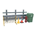 Roadside Facilities Including Guardrail Traffic Cones Fire Hydrant And Trash Bin