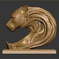 Golden Lion Sculpture On Square Base With Smooth Shiny Surface