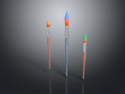 Colorful Paintbrushes As Daily Life Supplies With Orange Blue Green Tips 3d model
