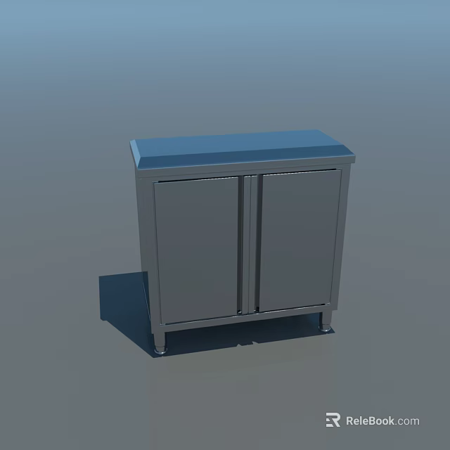 Metal Cabinet With Double Doors Blue Countertop And Sturdy Legs Design 3d model 