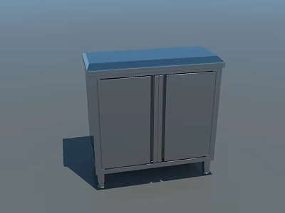 Metal Cabinet With Double Doors Blue Countertop And Sturdy Legs Design 3d model