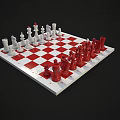 Classic Chess Entertainment With Red And White Chessboard And Neatly Arranged Chess Pieces