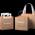 NEWSBOY Brown Paper Shopping Bags With White Handles And Metal Rings