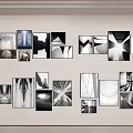 Black And White Photo Wall With Architectural Abstract Images Arranged On Light Colored Wall