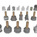 Chinese Style Column Foundation Column Foundation Stone Pillar Pier Stone Drum Lion 3d model