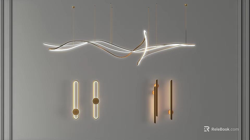 Modern Curved Lighting Combination With LED Strip Lights And Metal Pendant Wall Fixtures 3d model 