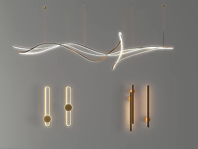 Modern Curved Lighting Combination With LED Strip Lights And Metal Pendant Wall Fixtures 3d model