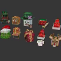 Pixel Style Christmas Themed Decorative Items Including Tree Gift Boxes Hats And Reindeer