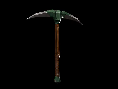 Durable Hardware Tool Pickaxe With Wooden Handle And Green Metal Head For Digging 3d model