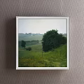 Landscape Painting Of Serene Rural Scenery With Green Fields Trees And Distant Houses