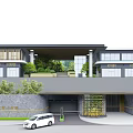 Modern Entrance Gate Design With Canopy Driveway Greenery And Glass Elements