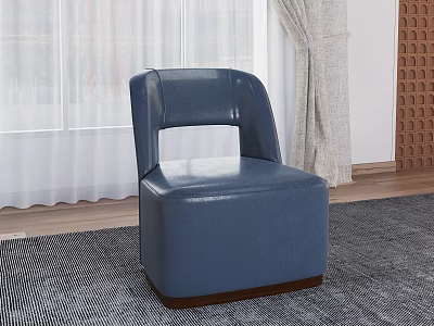 Blue Leather Accent Chair Modern Design With Soft Rug And Curtains By Window 3d model