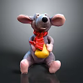 Plush Mouse Character Sitting With Red Scarf And Holding Yellow Cheese On Black Surface
