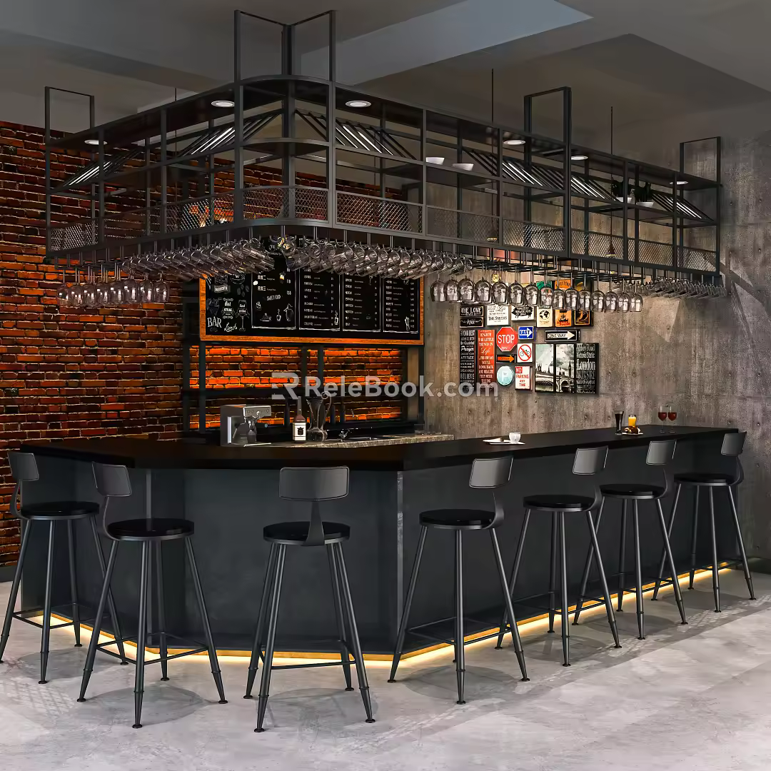 Industrial LOFT Bar Clear Bar Bistro Bar Tacker Block Area Bar Counter Cashier Bar Cabinet Card Block Stage 3d model