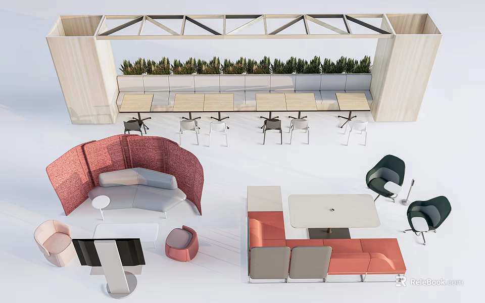 Modern Sofa Coffee Table Combination With Gray Orange Fabric Sofas And Wooden Coffee Tables 3d model 