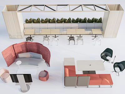 Modern Sofa Coffee Table Combination With Gray Orange Fabric Sofas And Wooden Coffee Tables 3d model