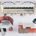 Modern Sofa Coffee Table Combination With Gray Orange Fabric Sofas And Wooden Coffee Tables 3d model