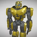 Detailed Yellow Mechanical Robot With Metal Body And Blue Eyes