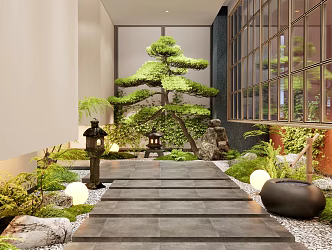 New Chinese Style Indoor Plant Landscape Aisle Landscape Corridor Plant Pile Plant Combination 3d model