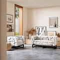 Modern Black And White Patterned Upholstered Double Seater Sofa For Cozy Bright Living Room Decor