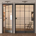 Modern Glass Swing Door With Black Frame Grid Design For Interior Room