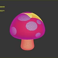 Cartoon Mushroom with Red Cap White Spots and Light Stem on Dark Background