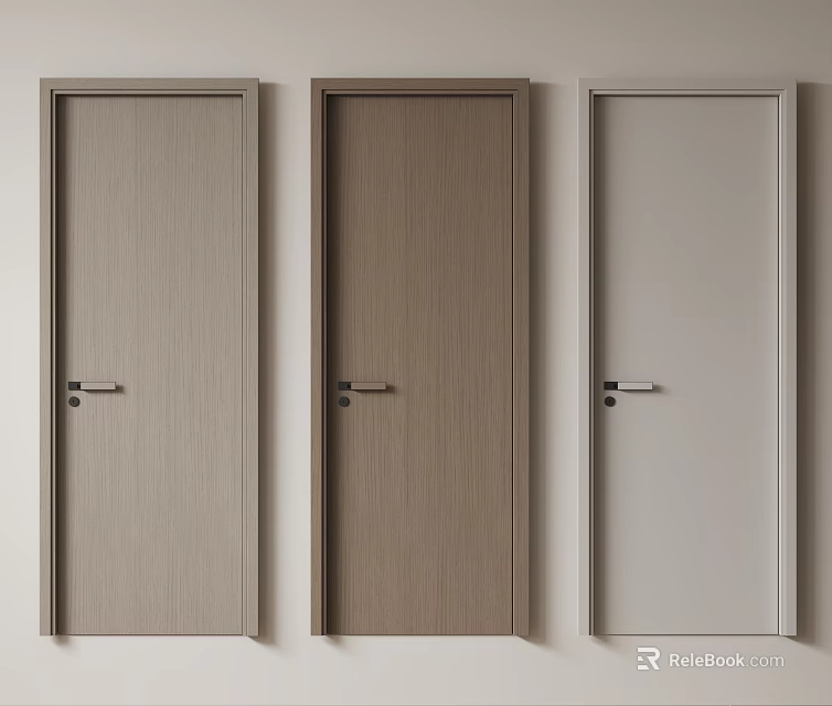 Wooden Hinged Doors In Modern Design With Different Colors For Home Interior 3d model 