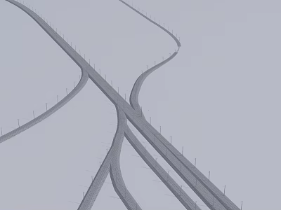 Aerial View Of Curved Modern Highway Bridge Interchange With Multi Lanes And Guardrails 3d model