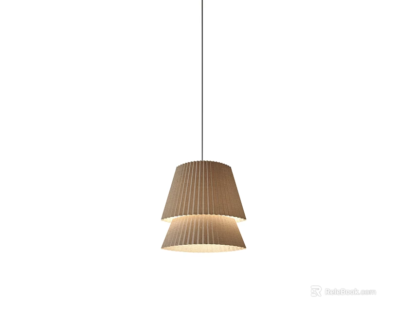 Modern Pleated Double Layer Beige Pendant Light with Fabric Shade Design 3d model