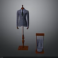 Stylish Red Furniture Display Stand With Blue Plaid Fabric And Mannequin