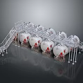 White Industrial Storage Tanks With Red Logos Metal Stairs And Platform Structures