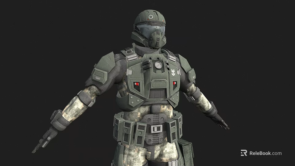 Man Wearing Green Tactical Armor With Military Style And Tech Details 3d model 
